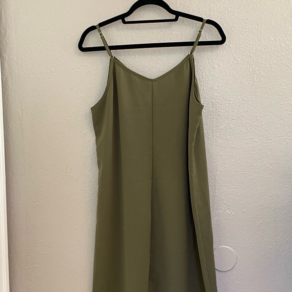 Army Green Spaghetti Strap Mini Dress w/Tortoise Shell Buttons - Picture 3 of 8
